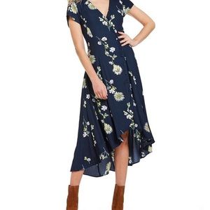 FREE PEOPLE! Navy blue floral print long dress